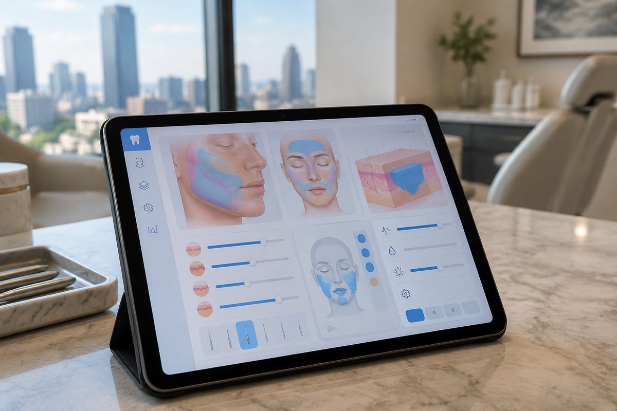Interactive clinical treatment configurator interface calculating procedural depth, anatomical coverage, and session parameters.