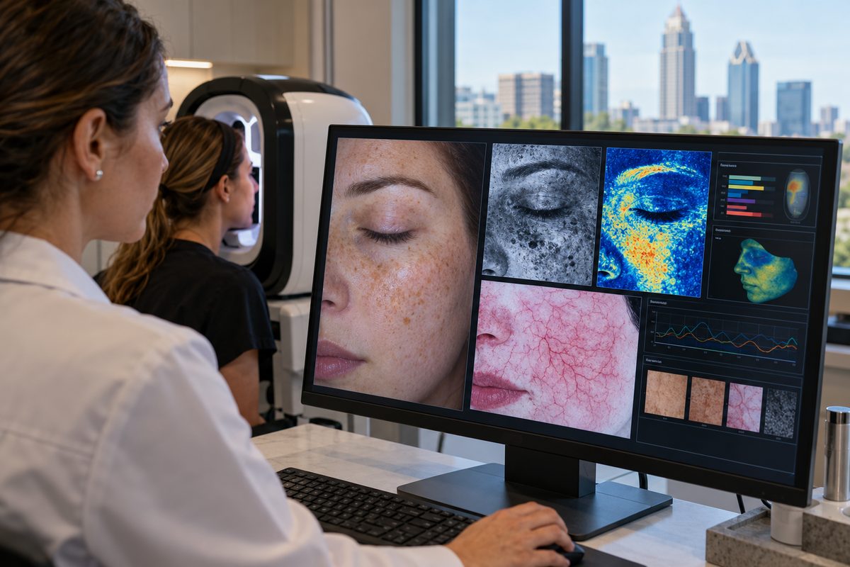 Cross-polarized clinical skin diagnostic analysis showing subsurface pigment and vascular distribution.