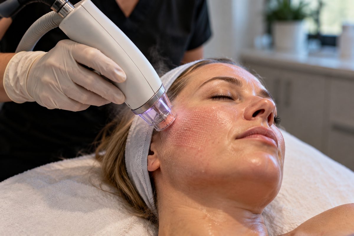 Moxi 1927nm fractionated laser procedure delivering gentle micro-coagulation for pigment correction.